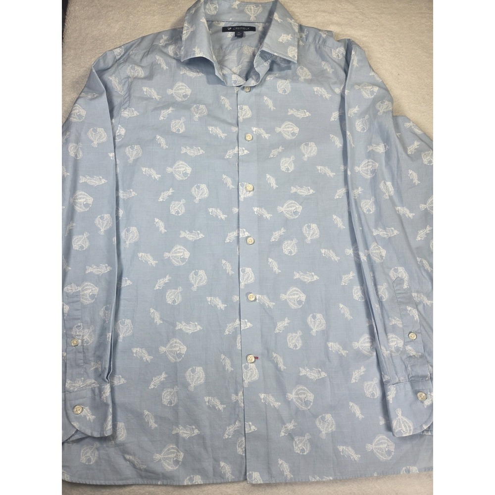 Cremieux Shirt Mens XL Fish Print Blue Button Down Cotton Coastal Beach Preppy